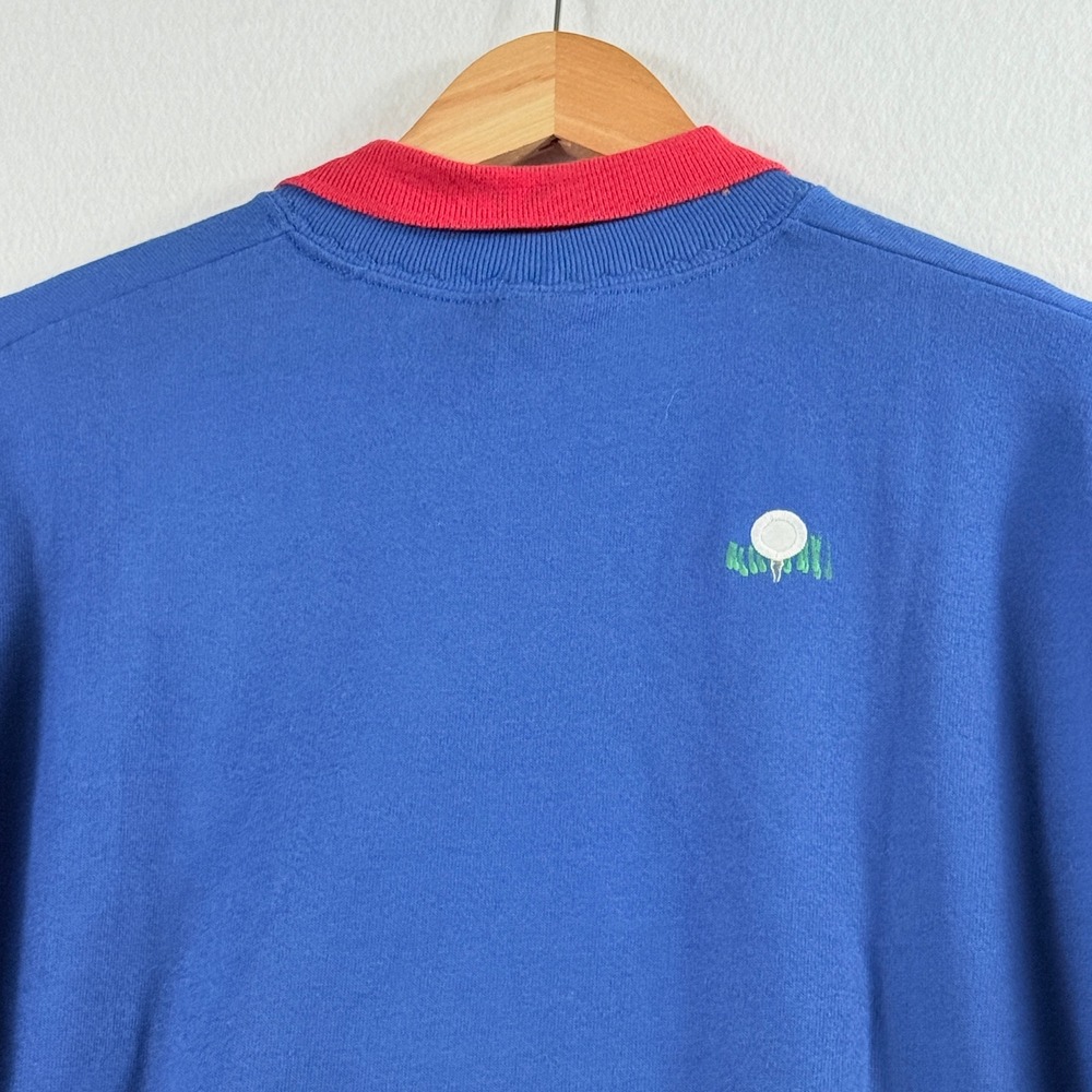 Just Ducky Golf Sweatshirt Women XL Blue Red Collar Vintage Grandma Retro 90s - Picture 8 of 11
